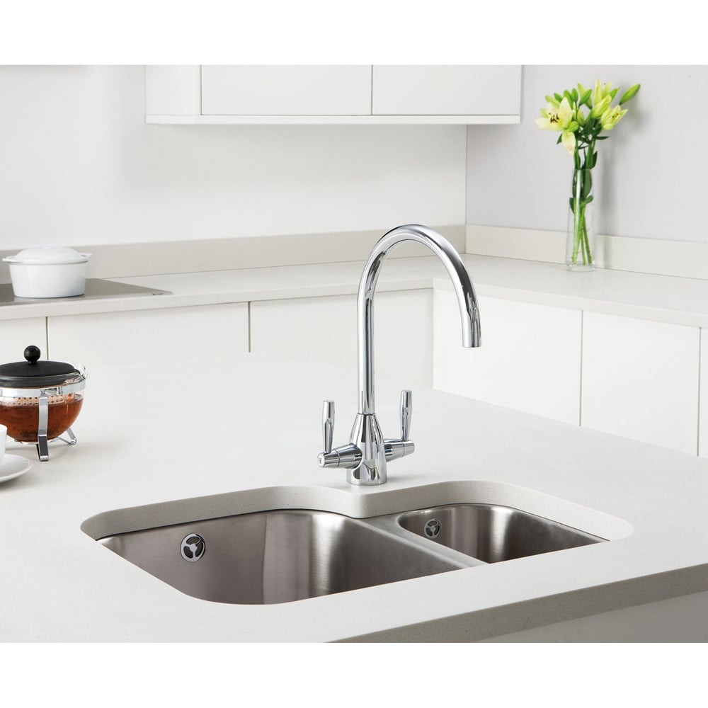 Caple Avel Monobloc Chrome Twin Lever Kitchen Sink Mixer Tap Ave4 Ch